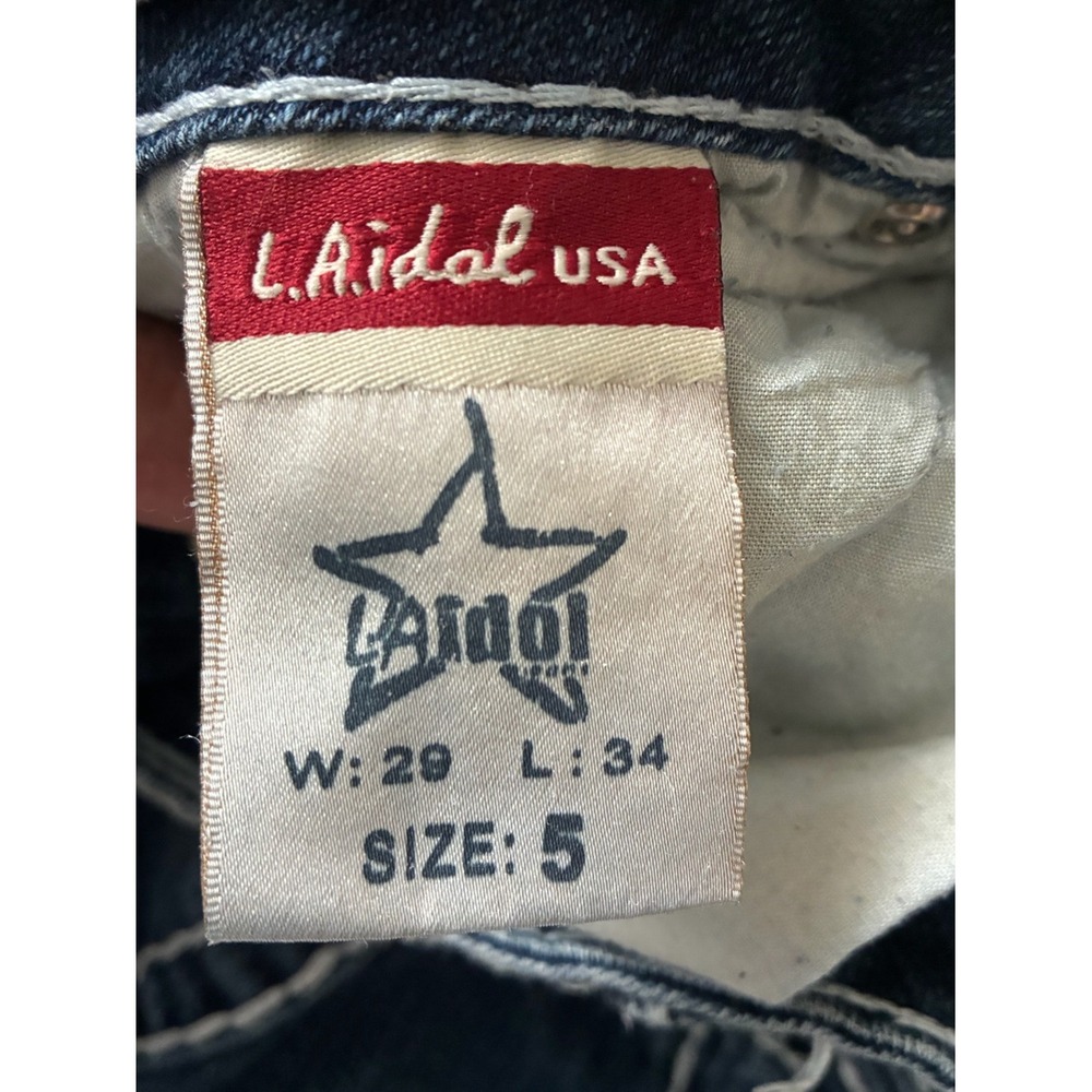 L.A. Idol USA Heavy Stitch Flare Jeans Low Rise Dark Wash Y2K Western Size 5 - Picture 3 of 8